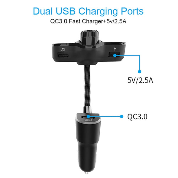 Bluetooth 5.0 Car Kit, QC3.0 Handsfree FM Transmitter, Quick Charge, 2.0 inch LCD Display, AUX Audio Receiver, MP3 Player