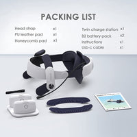 M2 Plus Head Strap Twin Battery Combo Compatible with Meta Quest 2 VR Power Bank Charger Station/Dock with B2 Battey Pack